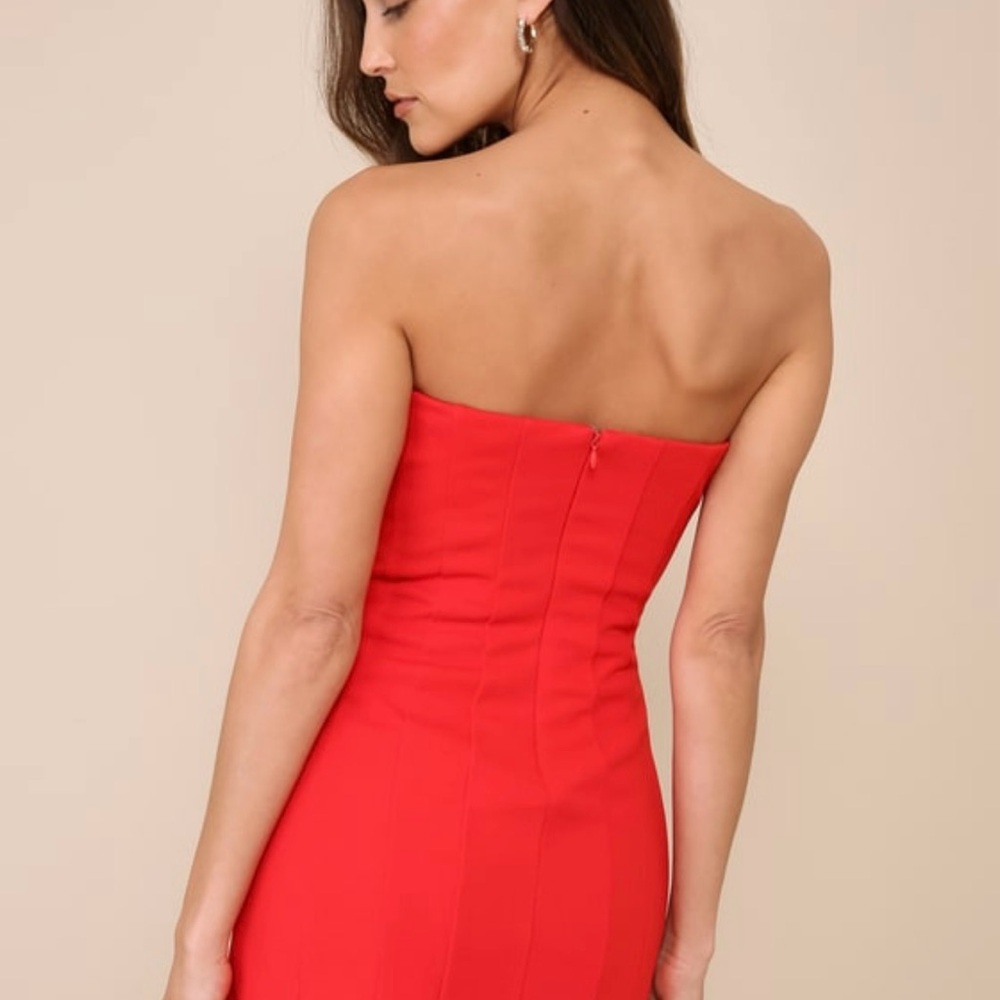 Lulus Red Strapless Dress - Picture 3 of 4
